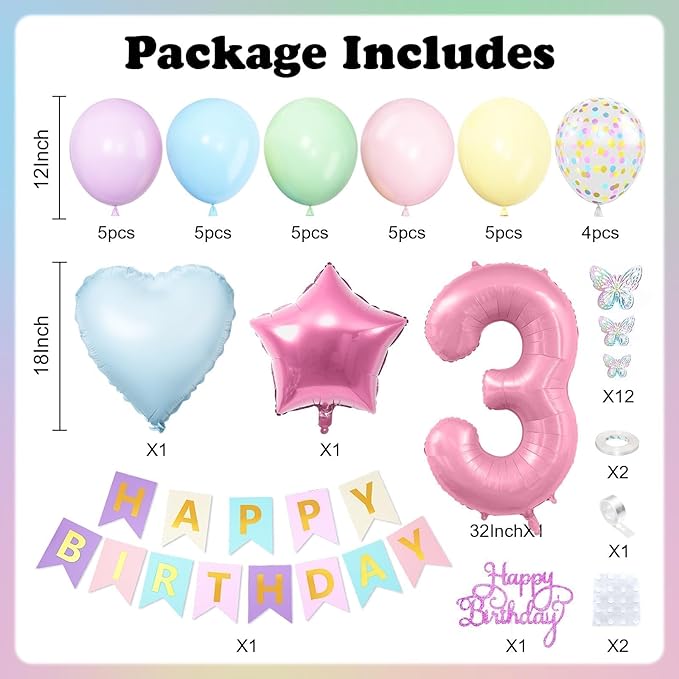 3rd Birthday Decoration for Girls Easter Pastel Rainbow Macaron 3rd
