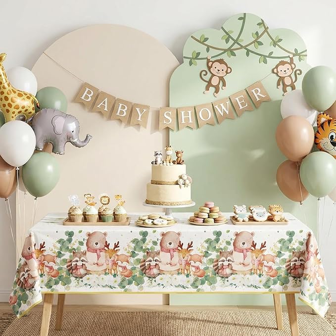 3 Pack Plastic Safari Baby Shower Tablecloth 54 x 108 Inch