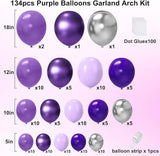 Purple Balloon Garland Arch Kit, 134PCS Purple and Silver Balloons