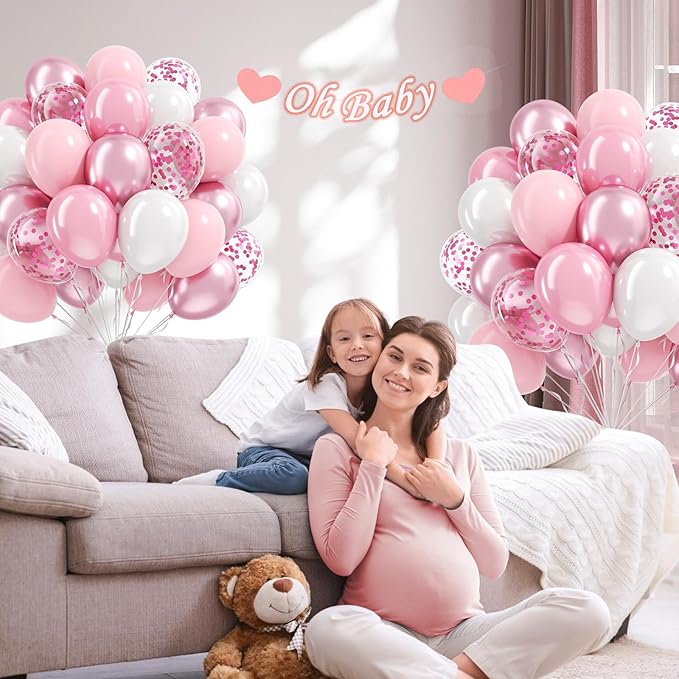 Light Pink and White Balloons, 60pcs 12inch Pearl Light Baby Pink
