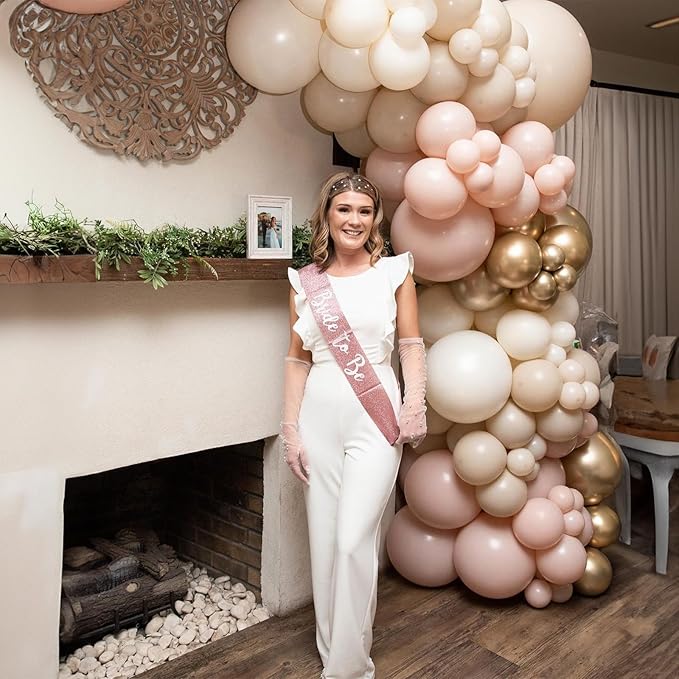White Sand Gold Balloons Set, 12 Inch Double Stuffed Blush Beige Boho