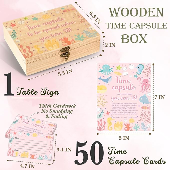 52 Pcs Time Capsule Set 50 Under the Sea Double Sided Cards and 1