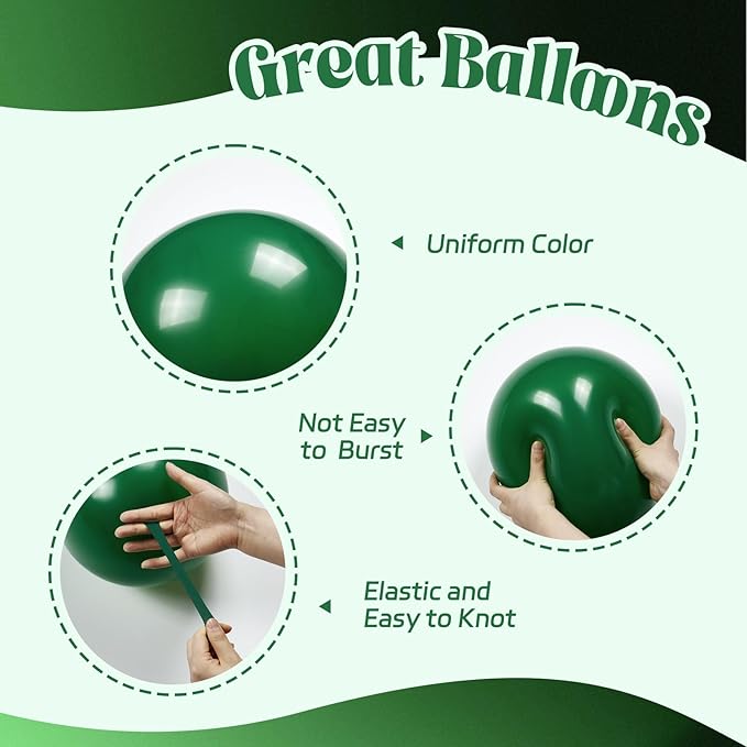 60pcs Green and Black balloons 12inch with Dark Green Metallic Gold