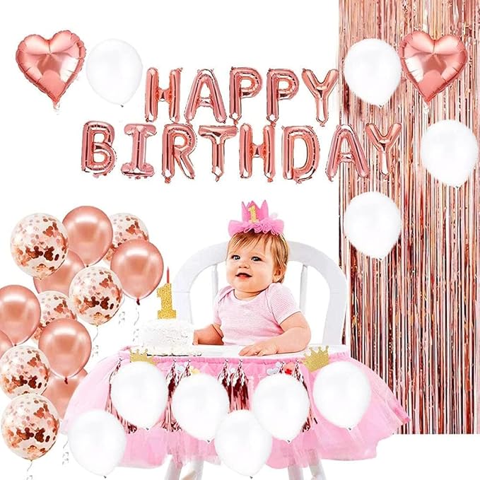 Rose Gold Birthday Party Decorations Set with Rose Gold Happy