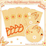 4 Pcs Stay Groovy Tablecloth Retro Hippie Boho Party Table Covers