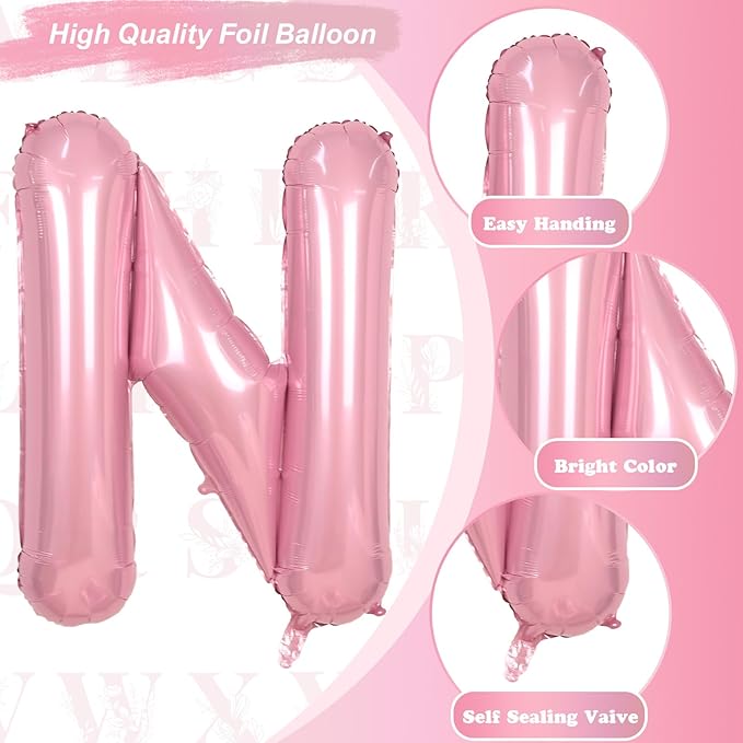 Pastel Pink N Letter Balloon, 40 Inch Giant Light Pink Mylar Helium