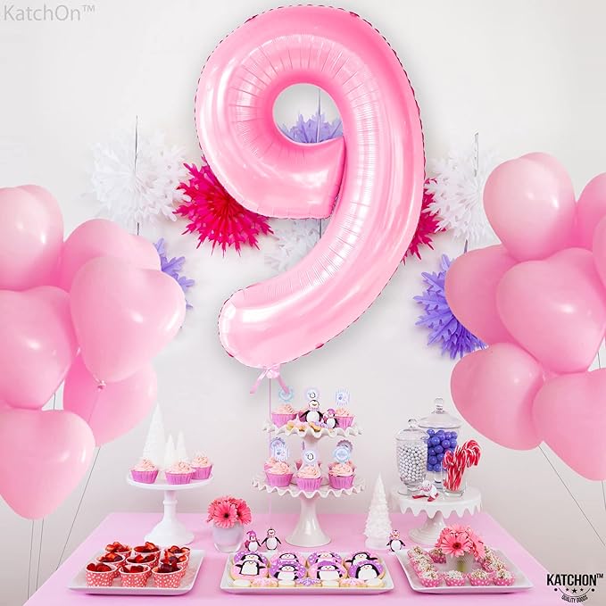 KatchOn, Giant Light Pink Number 9 Balloon - 40 Inch | Foil 9