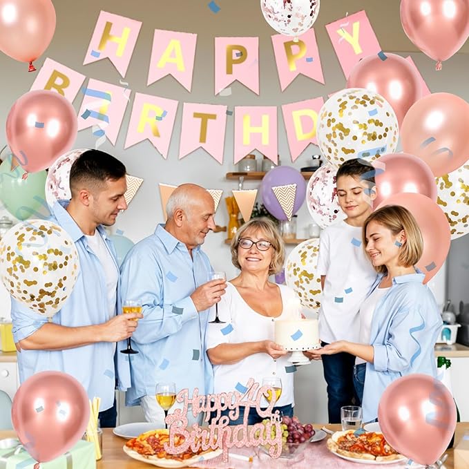 40th Rose Gold Birthday Decorations For Women Number 40 Balloons