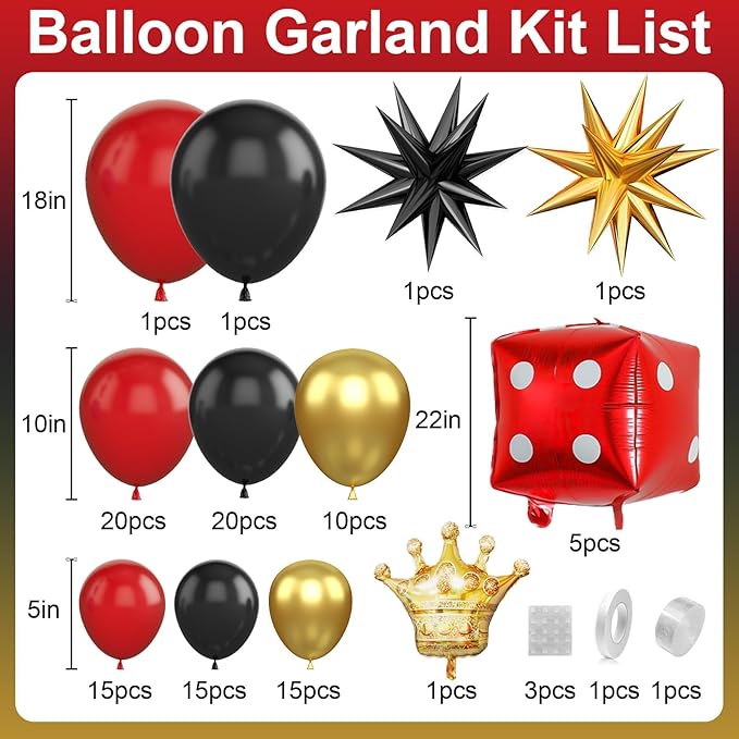 Casino Balloon Arch Kit Red Black Gold Balloon Garland Kit Casino