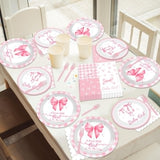 96Pcs Pink Bow Baby Shower Party Supplies Girl Bow Paper Plates