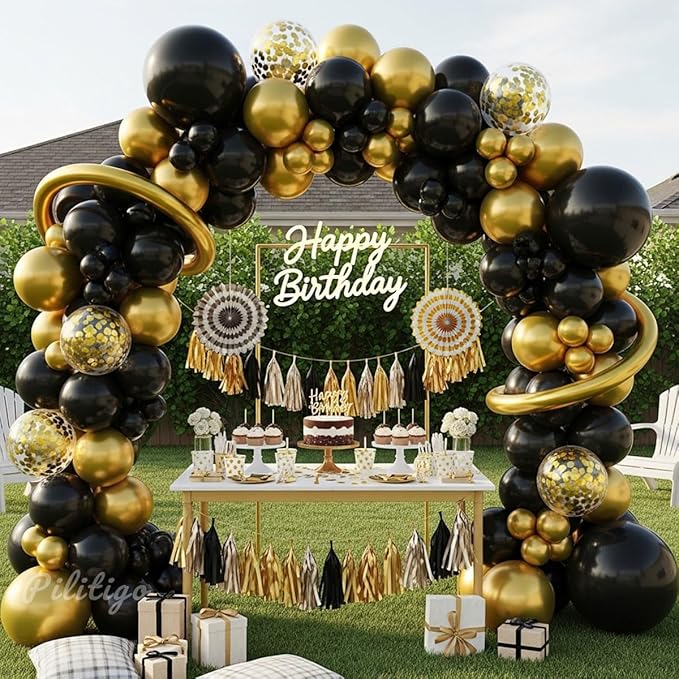 Black and Gold Balloon Arch Kit 114 Pcs Black and Gold Balloons