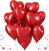 Red Heart Balloons, 18 Inch Metallic Red Foil Balloon Helium 10Pcs