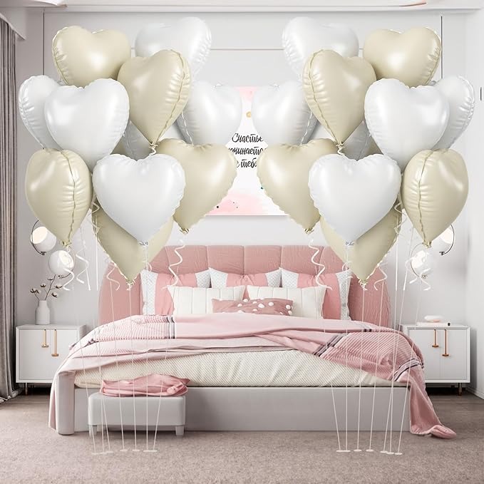 Cream Heart Foil Balloon, 18 Inch Sand White Heart Shape Foil