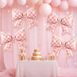 Simgoing 4 Pcs Giant Pink Gingham Bow Balloons Large Plaid Bow
