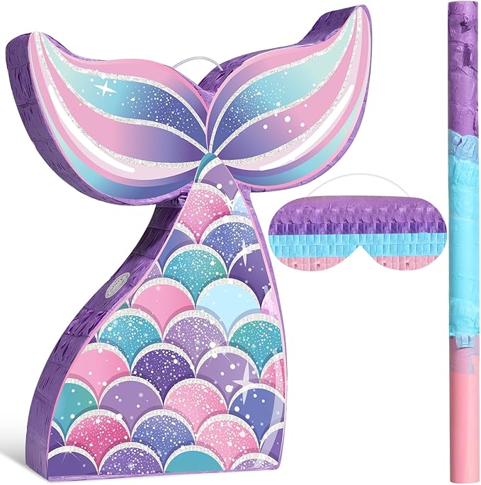 Mermaid Tail Piñata Ocean Supplies Pull String Seashell Fish Piñata