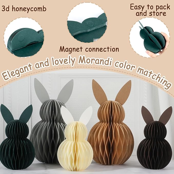 5Pcs Easter Bunny Honeycomb Centerpiece Easter Party Table