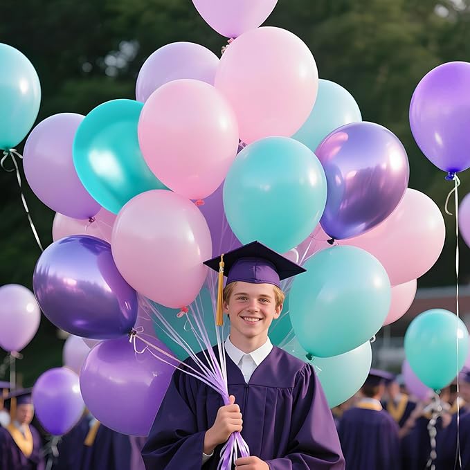 100pcs Mermaid Balloons 12 inch Purple Pink Teal Balloons Set