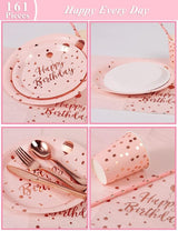 Birthday Party Tableware, 161 Pieces Pink and Rosegold Party