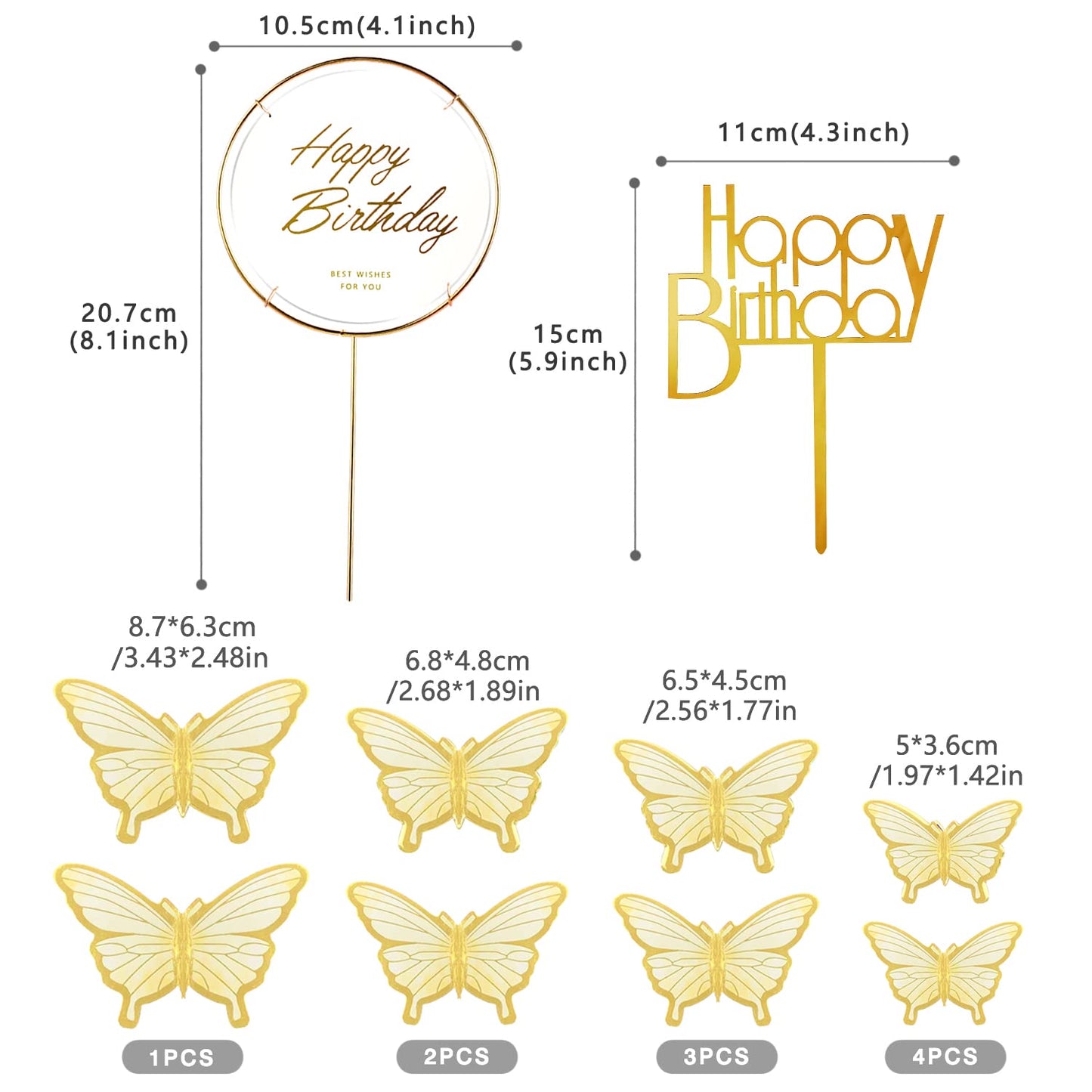LANGPA 22-Pieces Butterfly Cake Decorations With Happy Birthday Beige