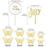 LANGPA 22-Pieces Butterfly Cake Decorations With Happy Birthday Beige