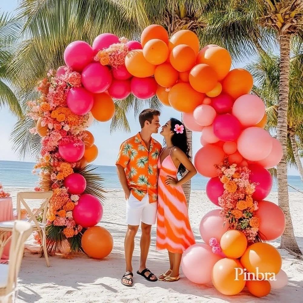 Pink Orange Balloon Garland Double Stuffed Hot Pink Orange Gold