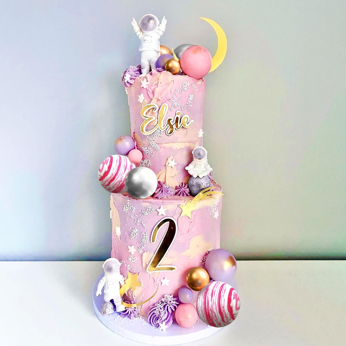 Pink Space Cake Toppers Outer Space Astronaut Rocket Stars