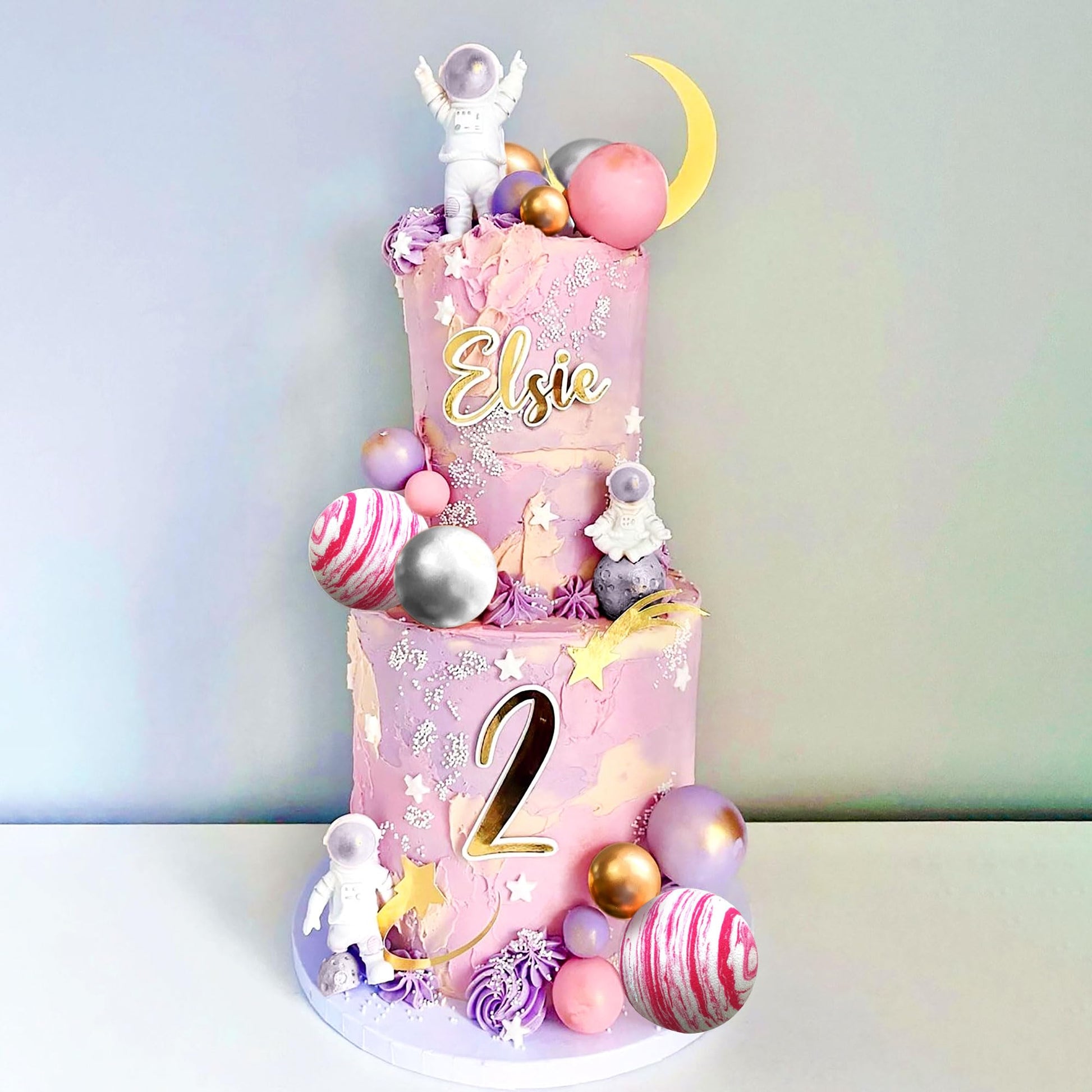 Pink Space Cake Toppers Outer Space Astronaut Rocket Stars