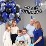 Blue and Black Balloons, 60pcs 12inch Blue Black Metallic Silver