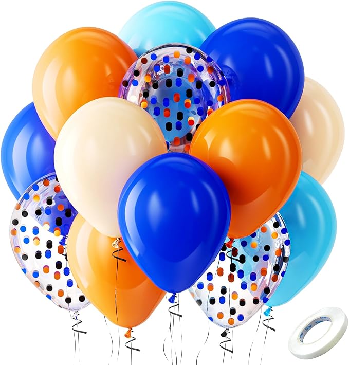 Bezente Orange and Blue Balloons Kit, 60pcs 12 inch Light Royal Blue