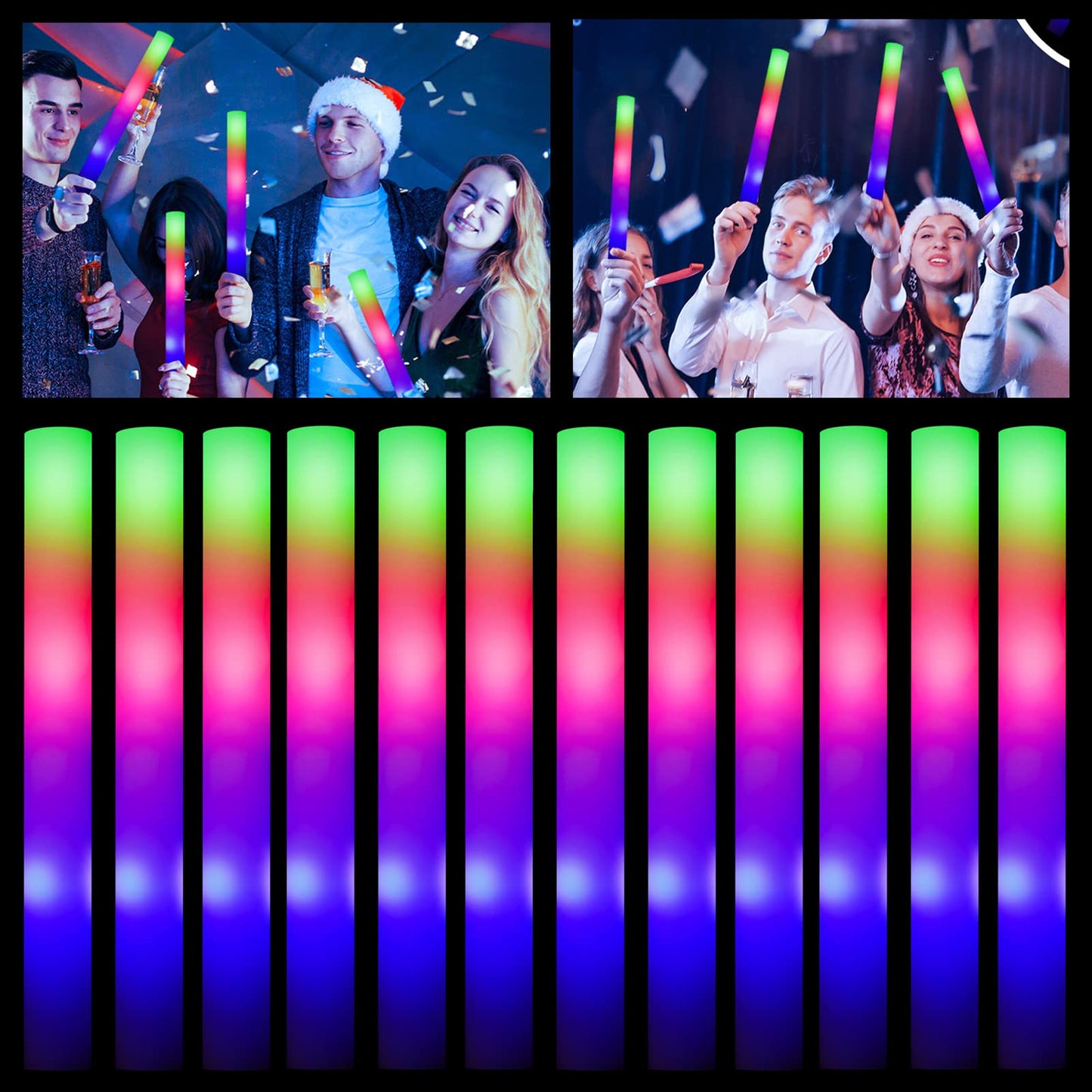 ColorHome Glow Sticks Bulk - 38 Pcs LED Foam Sticks Glow in the Dark