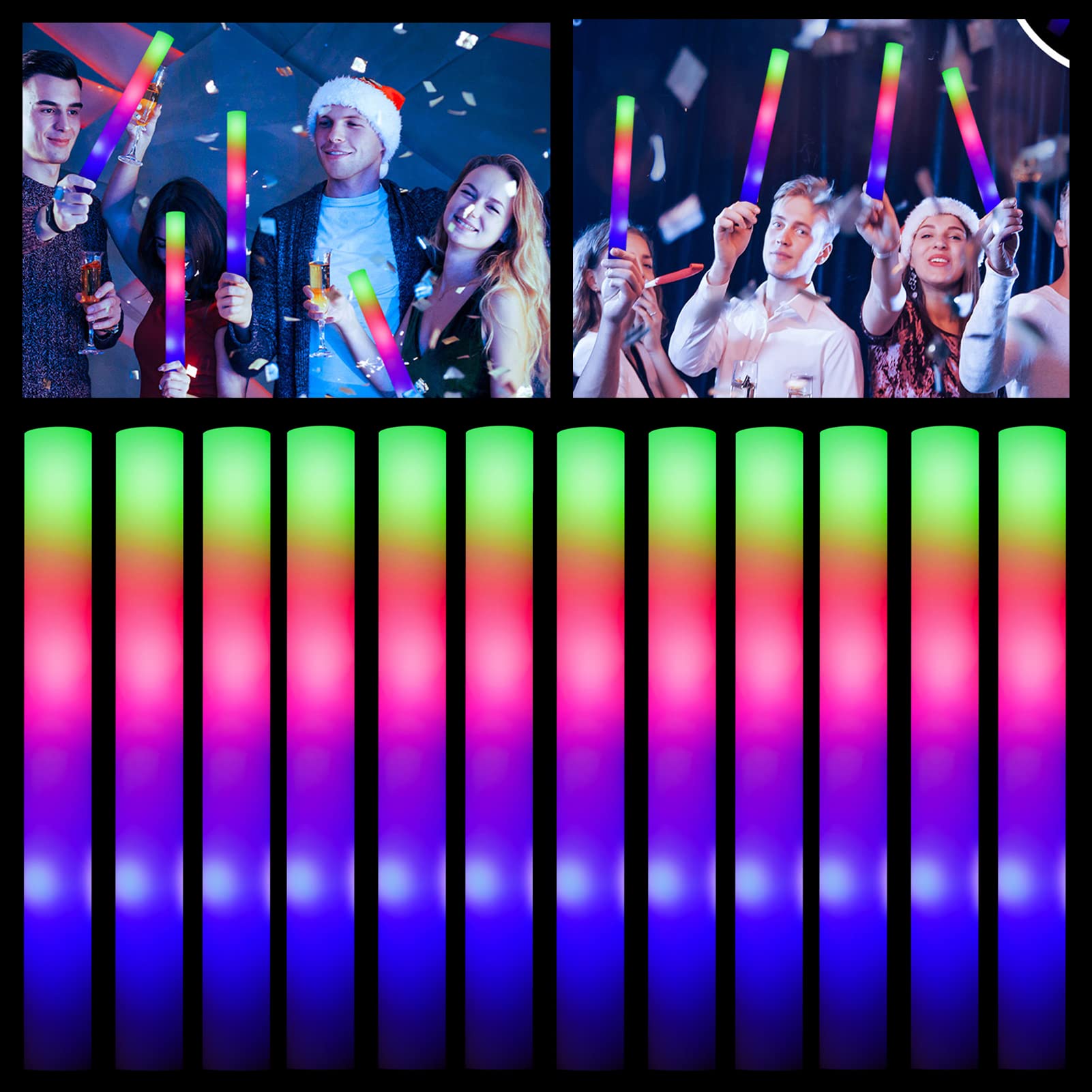 ColorHome Glow Sticks Bulk - 38 Pcs LED Foam Sticks Glow in the Dark