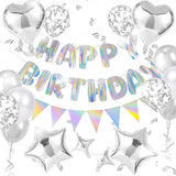 Silver Happy Birthday Decorations kit, Iridescent Happy Birthday