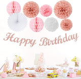 Light Pink Rose Gold Birthday Garland Party Decorations 14pcs Happy