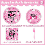 96Pcs Pink Halloween Birthday Party Decorations Halloween Happy Boo