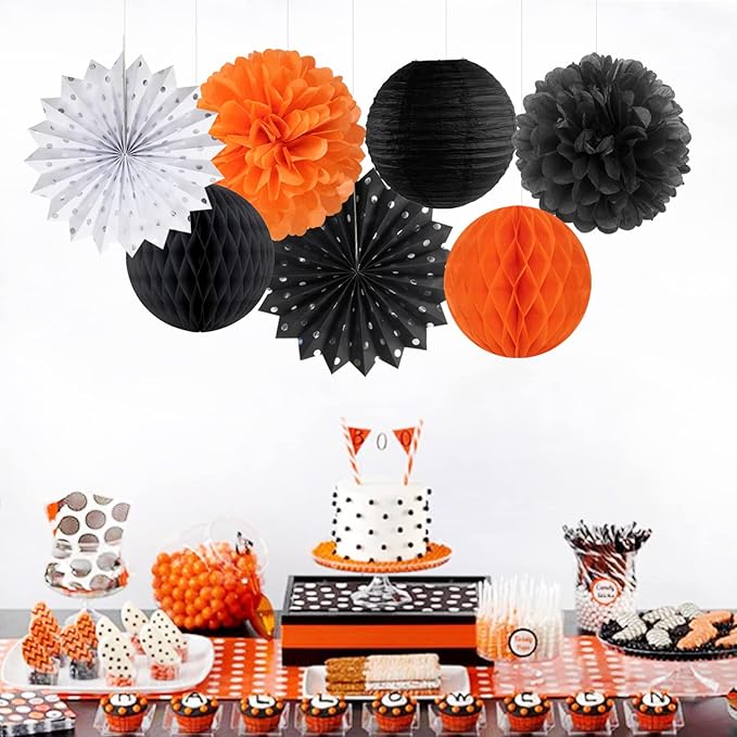 Black Orange White Halloween Party Decorations 14pc Kit Paper
