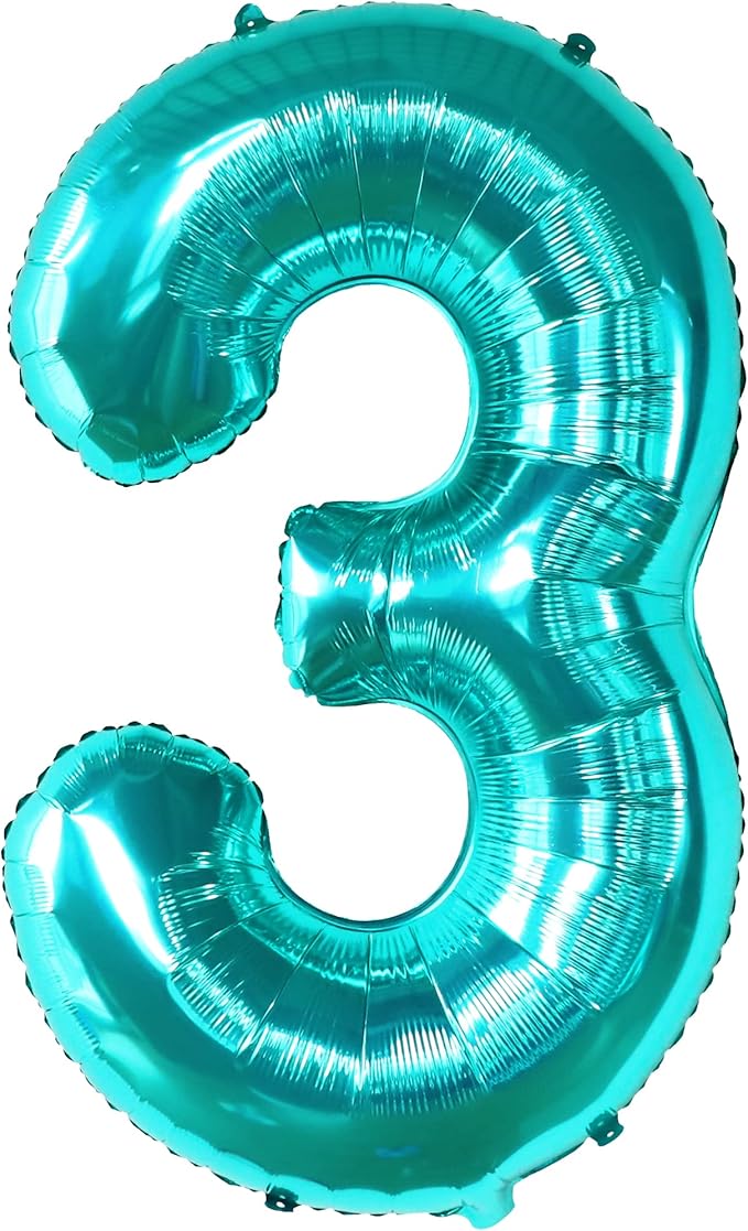 KatchOn, Teal Number 3 Balloon - Large, 40 Inch | Teal Blue 3 Balloon
