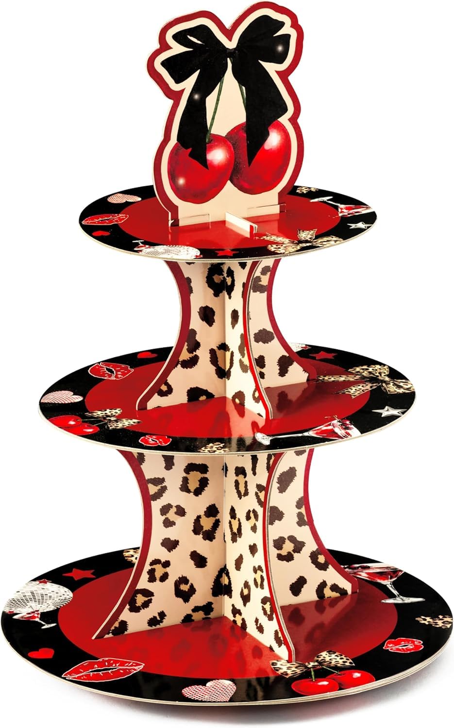 Haooryx Cheetah Cherry Cupcake Stand - 2Pack 3 Tier Red Cherry Bow