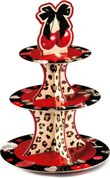 Haooryx Cheetah Cherry Cupcake Stand - 2Pack 3 Tier Red Cherry Bow