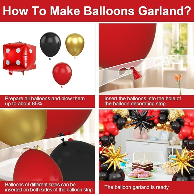 Casino Balloon Arch Kit Red Black Gold Balloon Garland Kit Casino