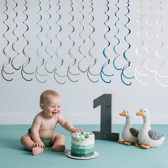36 Pcs Sage Green Dusty Blue Hanging Swirl Decorations Blue Sage