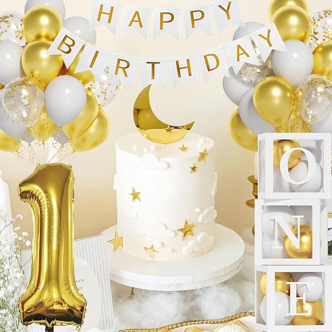 First Birthday Decorations 40 Inch Gold Number 1 Balloons HAPPY