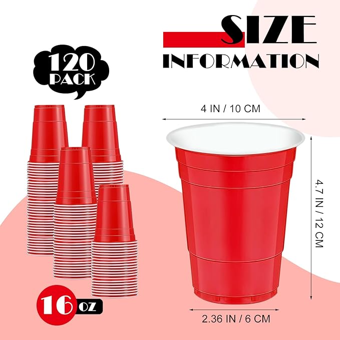 120 pcs 16 oz red plastic cups Christmas Plastic Cups red Party Cups