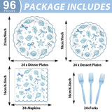 96pcs Scalloped Coastal Party Supplies Tropical Blue Bow Starfish