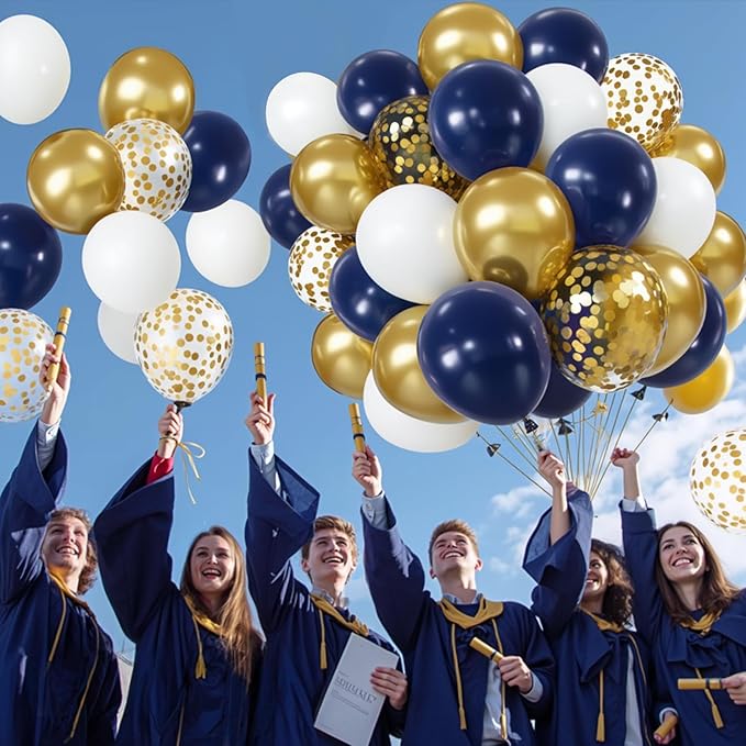 Zesliwy Navy Blue Gold Confetti Balloons Set,50pcs 12inch Royal Dark