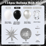 Black Silver Balloon Arch Kit 138Pcs Black White Metallic Silver