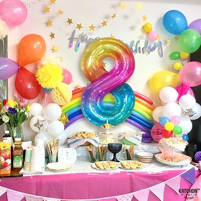 KatchOn, Giant Rainbow Number 8 Balloon - 40 Inch | 8 Balloons for