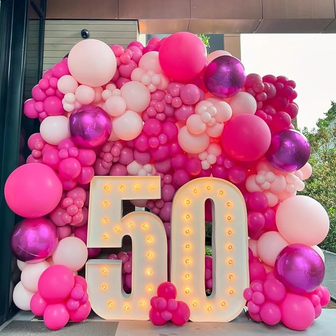 YMSZ Pink Balloons, 67pcs 12 Inch Hot Pink Balloons Metallic Chrome
