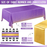 Breling 8 Pack Purple and Gold Disposable Plastic Tablecloths and
