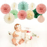 Sage Green Pink Beige Boho Party Decorations Streamers 14pcs Rustic