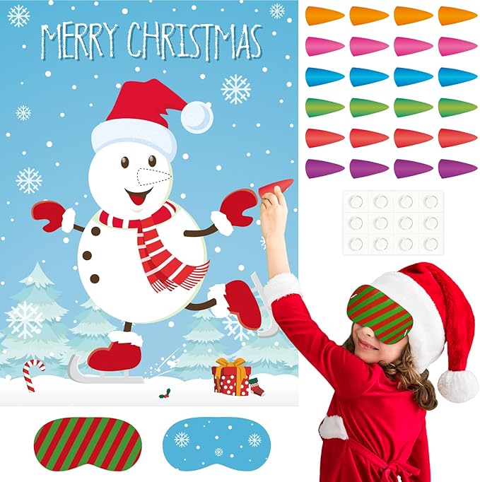 ASTARON Pin The Snowman Nose Christmas Pin The Tail Party Games